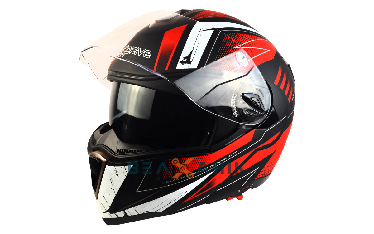 Шолом (модуляр) + окуляри ExDrive EX-701 чорно-червоний мат [L], фото 1