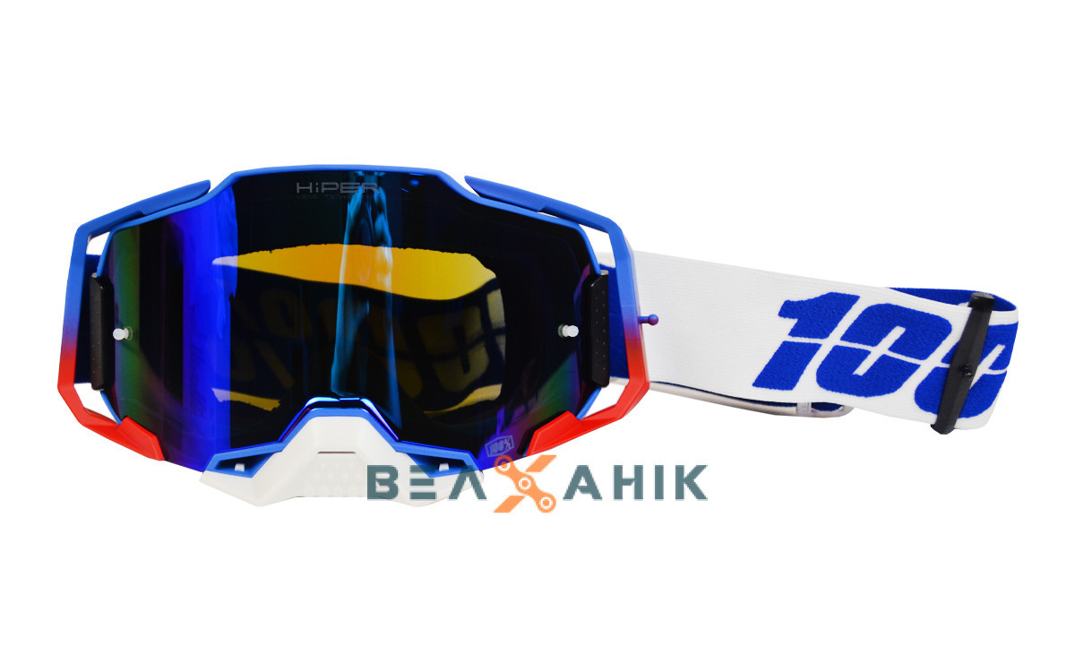 Окуляри кросові 100% ARMEGA Hiper синьо-біло-червоні, фото 1