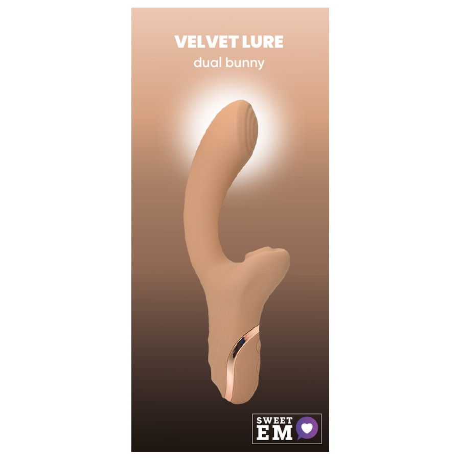 Вібратор для точки G з вакуумним стимулятором клітора Sweet Em Velvet Lure бежевий, фото 1