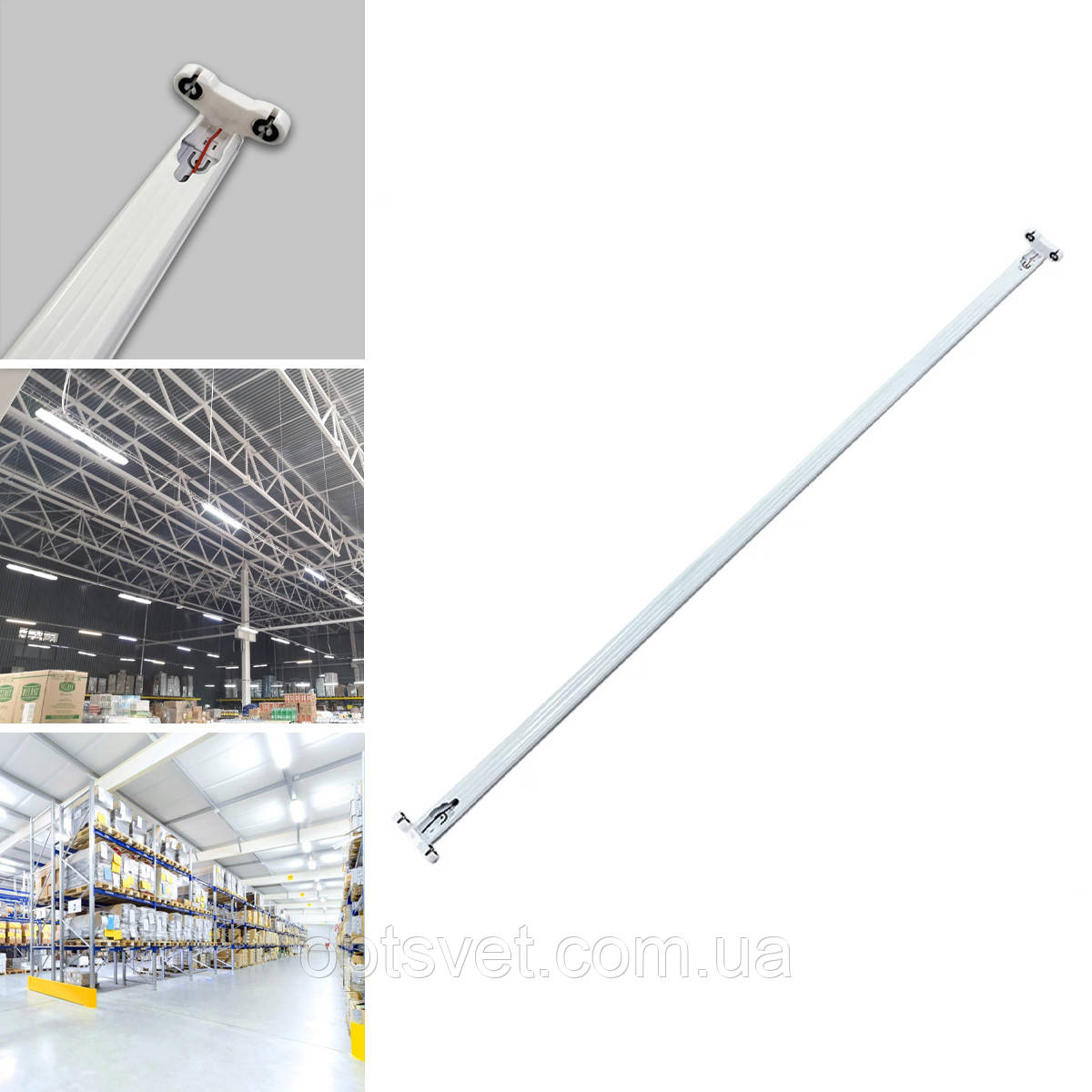 Світильник OEM для світлодіодної лампи 2-T8-1200-PD-2S, підключення з 2х сторін, фото 1