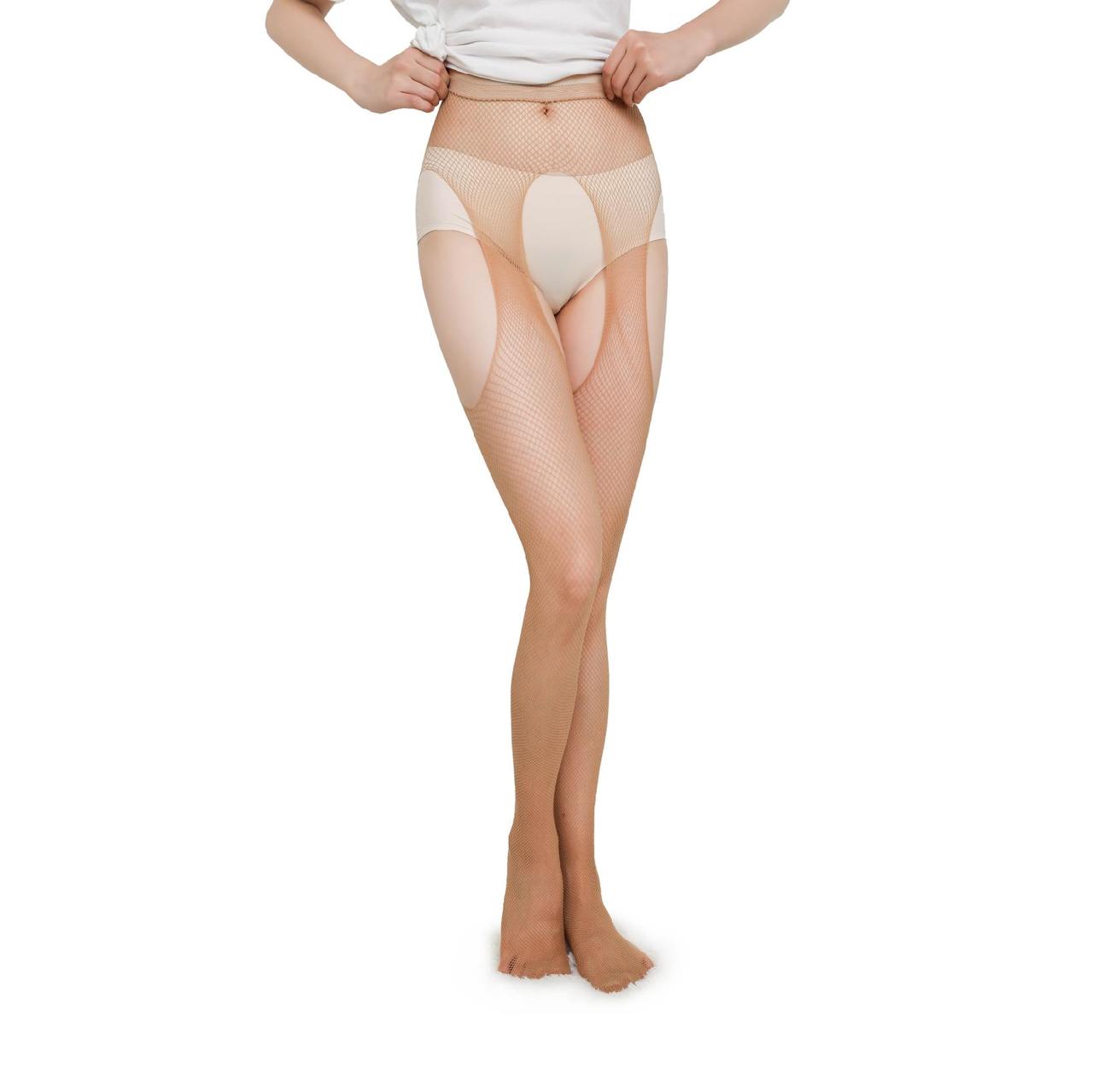 Колготки у дрібну сіточку з відкритим доступом Бежевий 42-46, фото 1