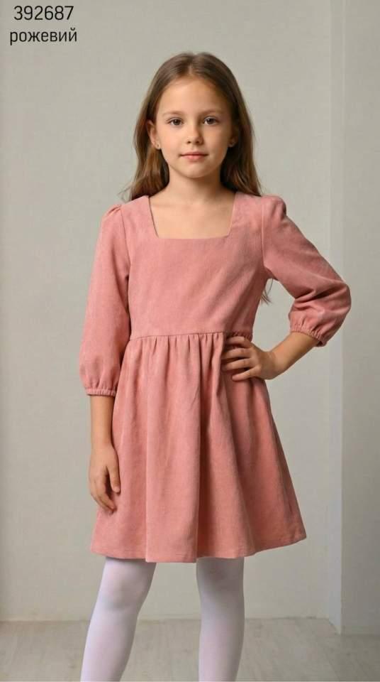 Дитяча вельветова сукня для дівчинки з пишною спідницею Рожевий 122-128, фото 1