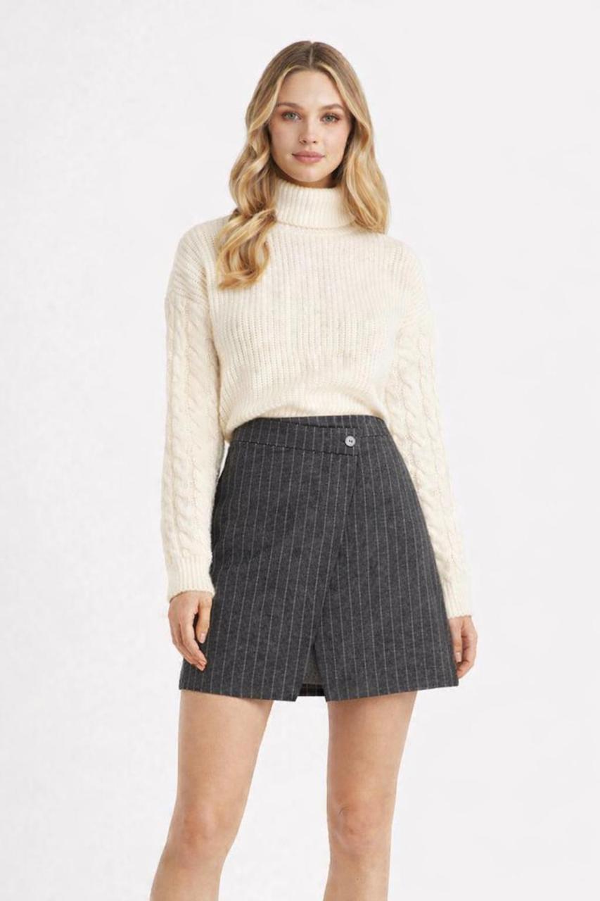 Жіноча спідниця в смужку з костюмної тканини Графітовий 42-44, фото 1