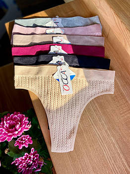 Стрінги жіночі текстурні — висока посадка, еластичні, з ластовицею набір 6 шт Різнобарвний One Size