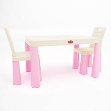 Набір дитячий стіл і два стільці Долоні пластиковий рожево-бежевий Doloni 04680/12