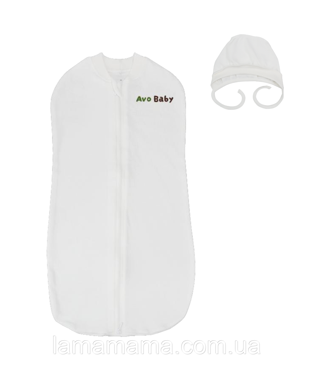 Комплект - євро пелюшка на блискавці та чепчик на зав'язках Авокадо 62-68 (3-6 міс.) Інтерлок, молочний, фото 1