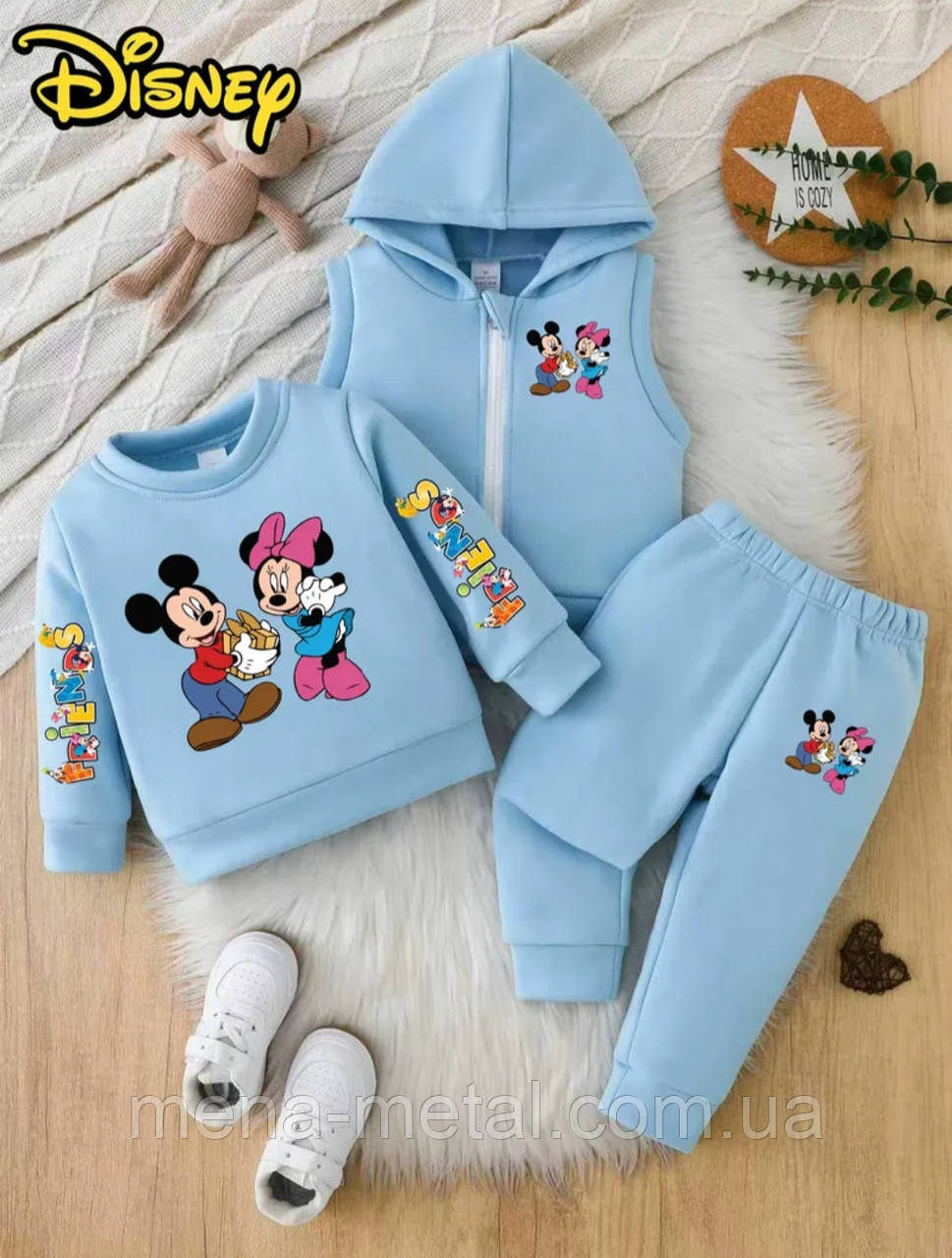 Дитячий блакитний костюм на флісі трійка розмір 100 на 3-4 роки, фото 1