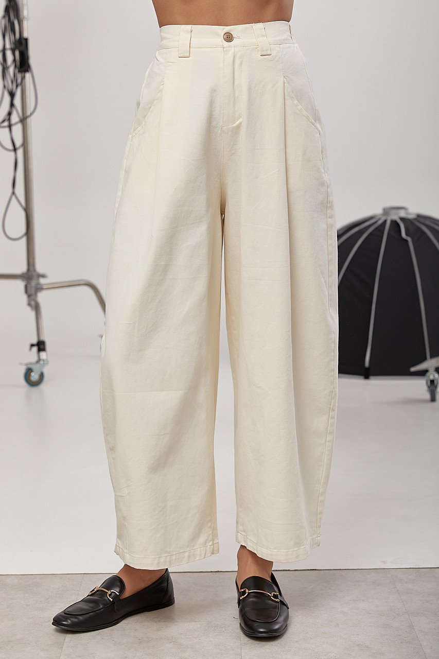 Котонові укорочені баги зі складками — кремовий колір, M (є розміри), фото 1