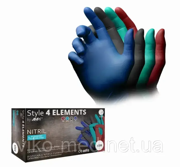 Рукавички нітрилові  Style 4 Elements, р. М,  48 пар, 3,8 грам Медіок, фото 1