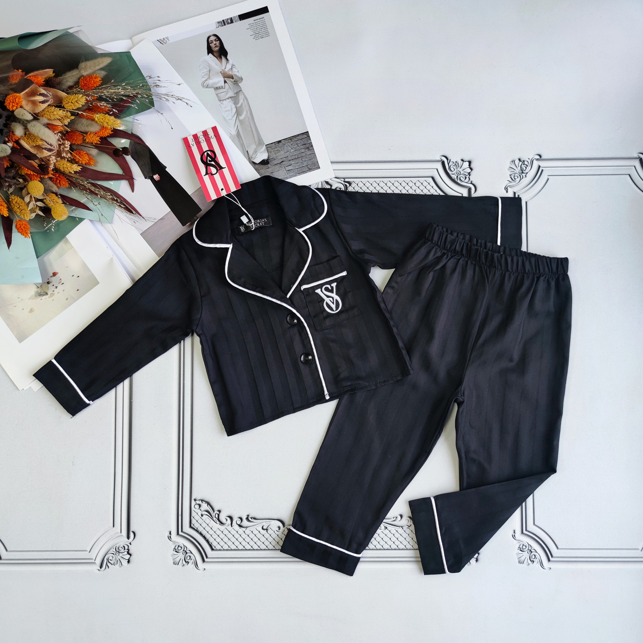 Дитяча чорна сатинова піжама зі штанами Victoria's Secret для новонароджених