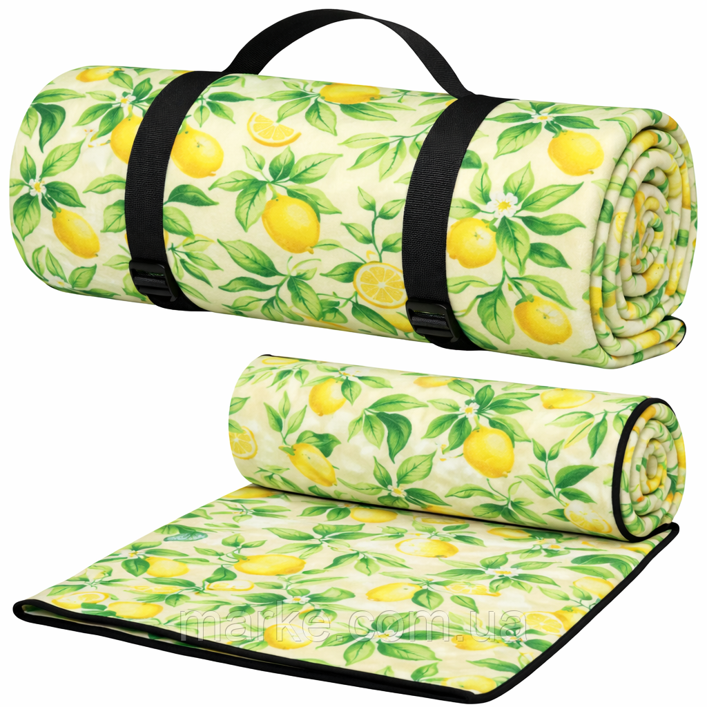 Утеплений складаний плед для пікніка, пляжний килимок із лимонами 130x170 см