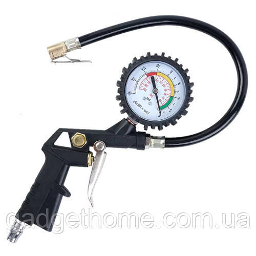 ТОП! Пістолет для накачування коліс шин із манометром 0-220psi 0-16бар - (gHome), фото 1