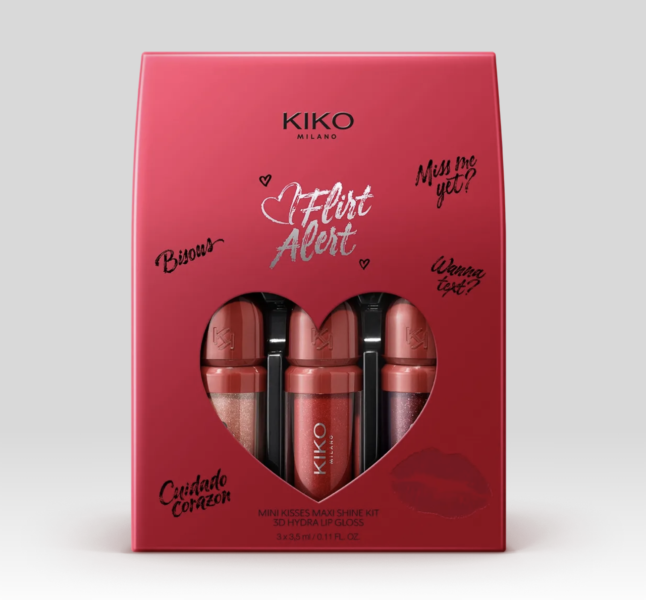 Набір міні-блисків для губ KIKO Milano Flirt Alert Mini Kisses Maxi Shine Kit – 3D Hydra Lip Gloss, фото 1