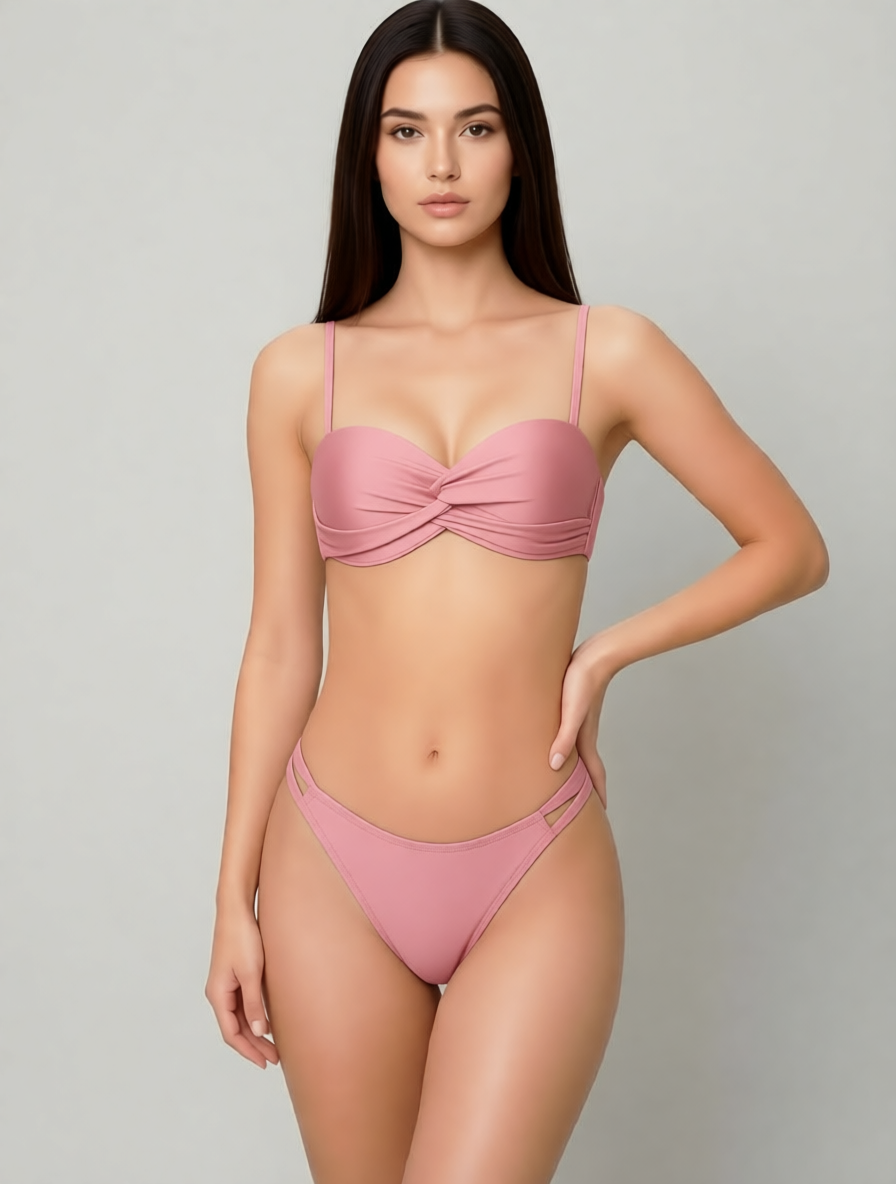 ОПТКупальник (ТКАНЬ С БЛЕСКОМ) Fuba 26307 пудровый(В НАЛИЧИИ ТОЛЬКО 42 44 46 48 50  УКР р-ры)