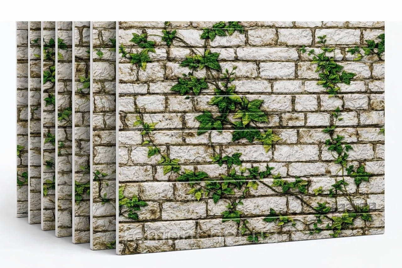 Самоклеючі 3D панелі «Плющ на цеглі» 70*38 см. Для стін і стелі. Теплі, миючі, водостійкі, шумопоглинаючі, фото 1