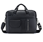 Сумка чоловіча ділова чорна з натуральної шкіри для документів та ноутбука з ременем через плече, фото 2