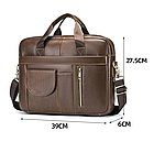 Сумка чоловіча ділова чорна з натуральної шкіри для документів та ноутбука з ременем через плече, фото 5