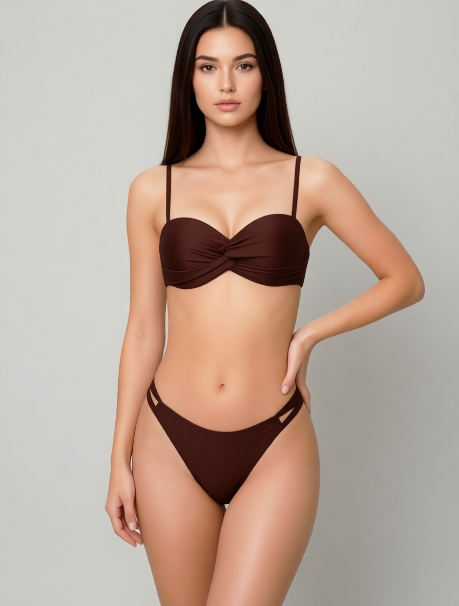 ОПТКупальник (ТКАНЬ С БЛЕСКОМ) Fuba 26307 коричневый(В НАЛИЧИИ ТОЛЬКО 42 44 46 48 50  УКР р-ры)