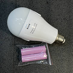 Акумуляторна лампочка E27 20 Вт 6500K з батареями 2×18650 працює без електрики, аварійне світло