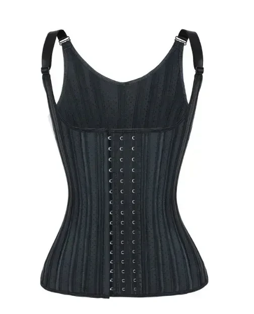 Корсет жіночий підгрудний латексний Мадонна пояс для талії на бретелях з сталевими кісточками чорний S, фото 1