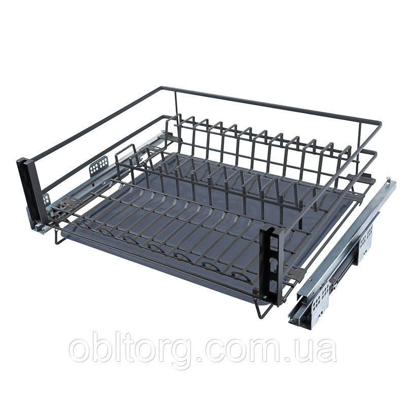 Сушка для посуду фасад 600мм висувна Muller з дотягувачем (1 полиця, 1 піддон) графіт, фото 1