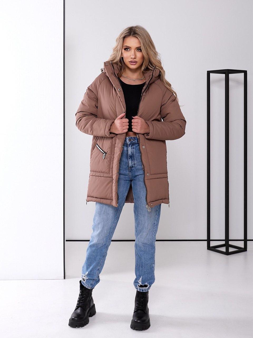 Жіноча зимова куртка з капюшоном, арт. 509, кава