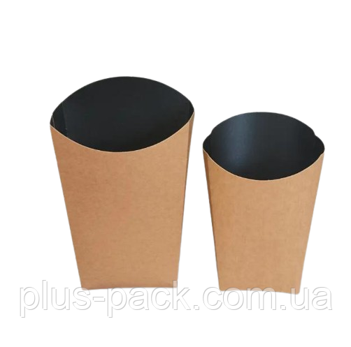 Картонна упаковка для картоплі фрі, 165×105×50, Велика ЧОРНА, 45шт/уп, фото 1