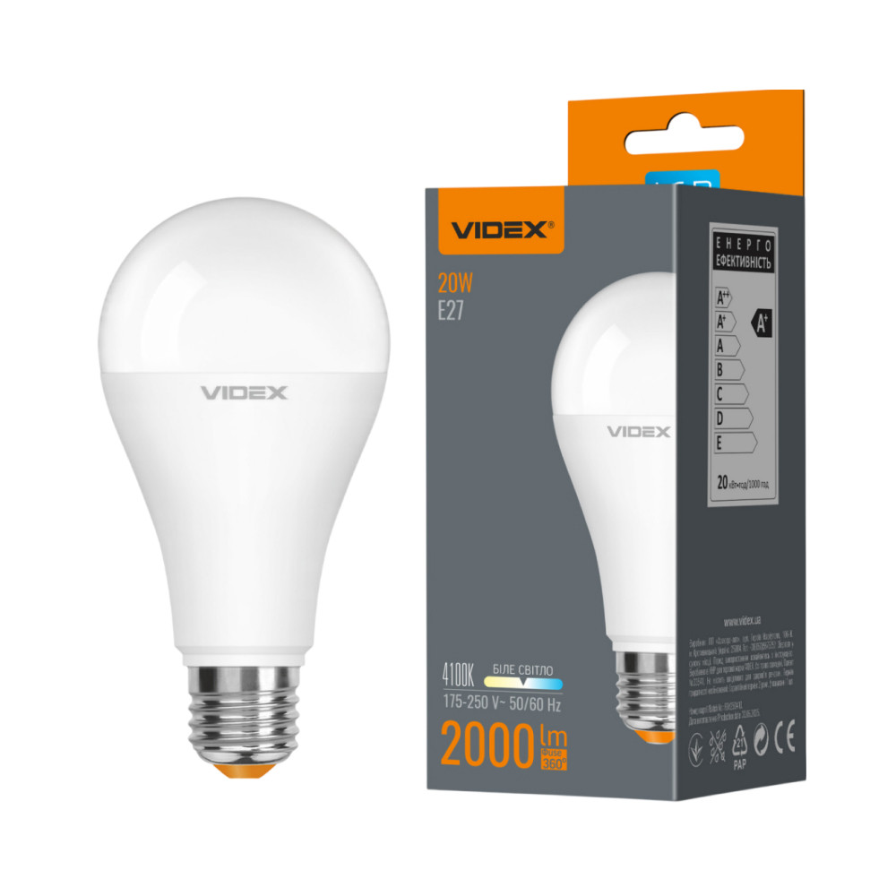 LED лампа VIDEX A65e 20W E27 4100K VL-A65e-20274