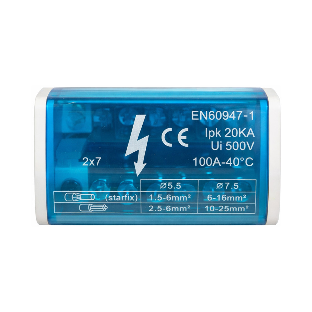 Шина нульова в корпусі Крос-модуль 2х7 125А Проф 100 шт/я