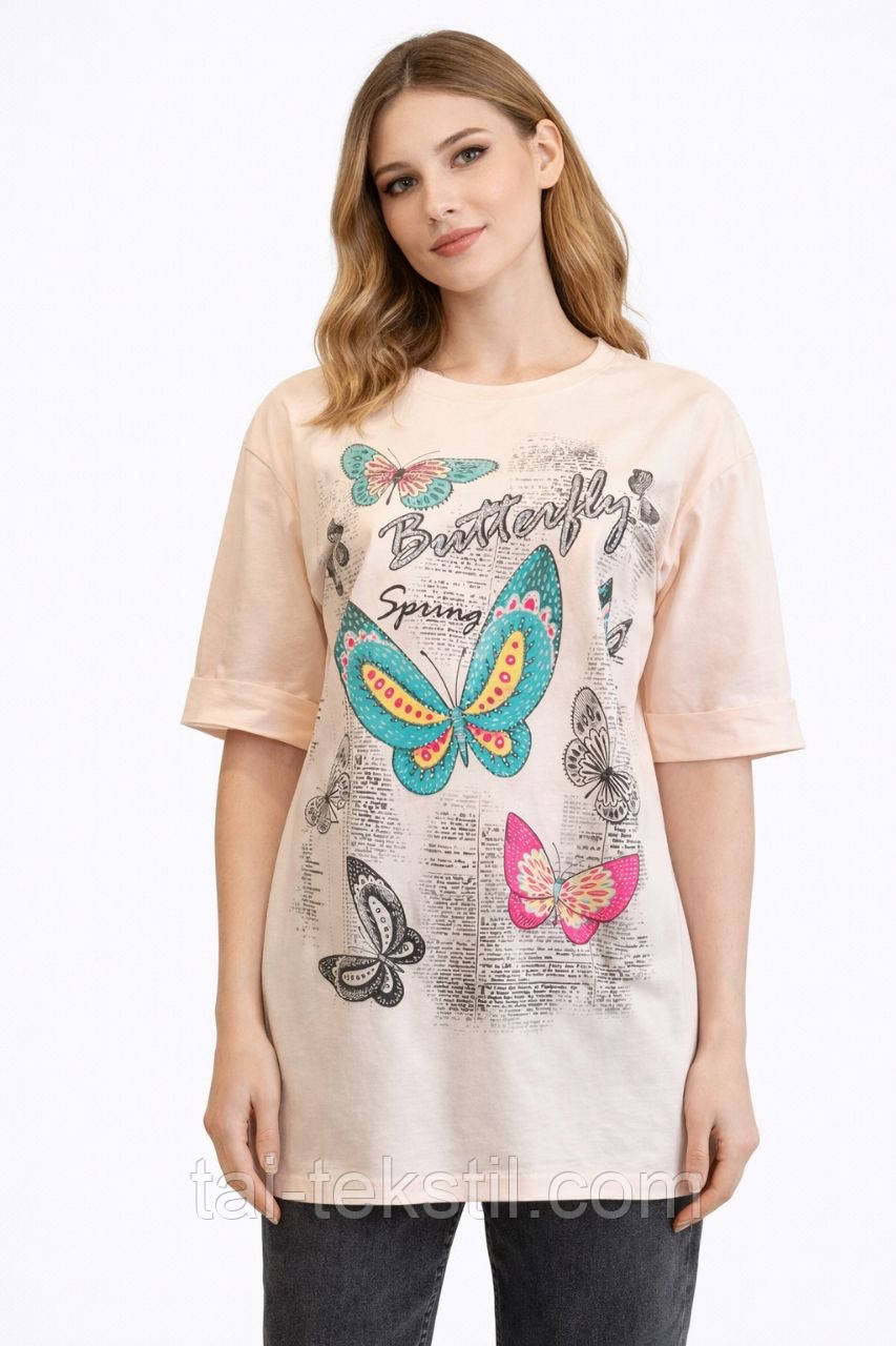 Стильна жіноча подовжена футболка-туніка OVERSIZE якість коттон 100% Туреччина