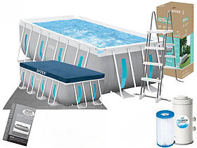 Басейн каркасний «Intex» 26770 NP Prism Frame™ 400-200-122 см об'єм 8418 л фільтр-насос драбина тент підстилка