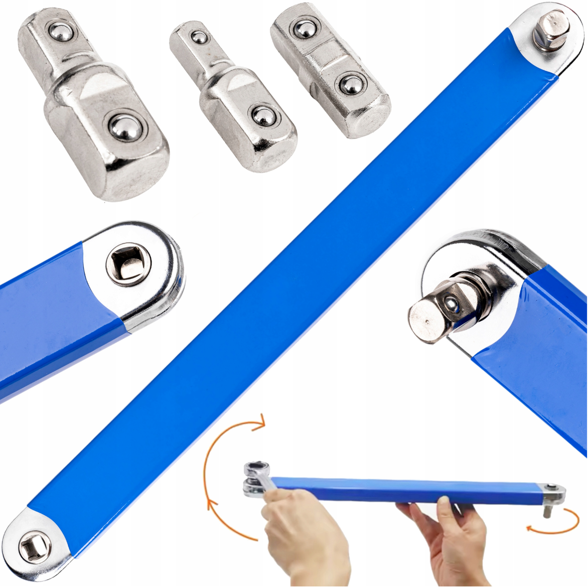 Ключ-перехідник з адаптерами 1/4, 3/8, 1/2 Falon-Tech FT1579, фото 1