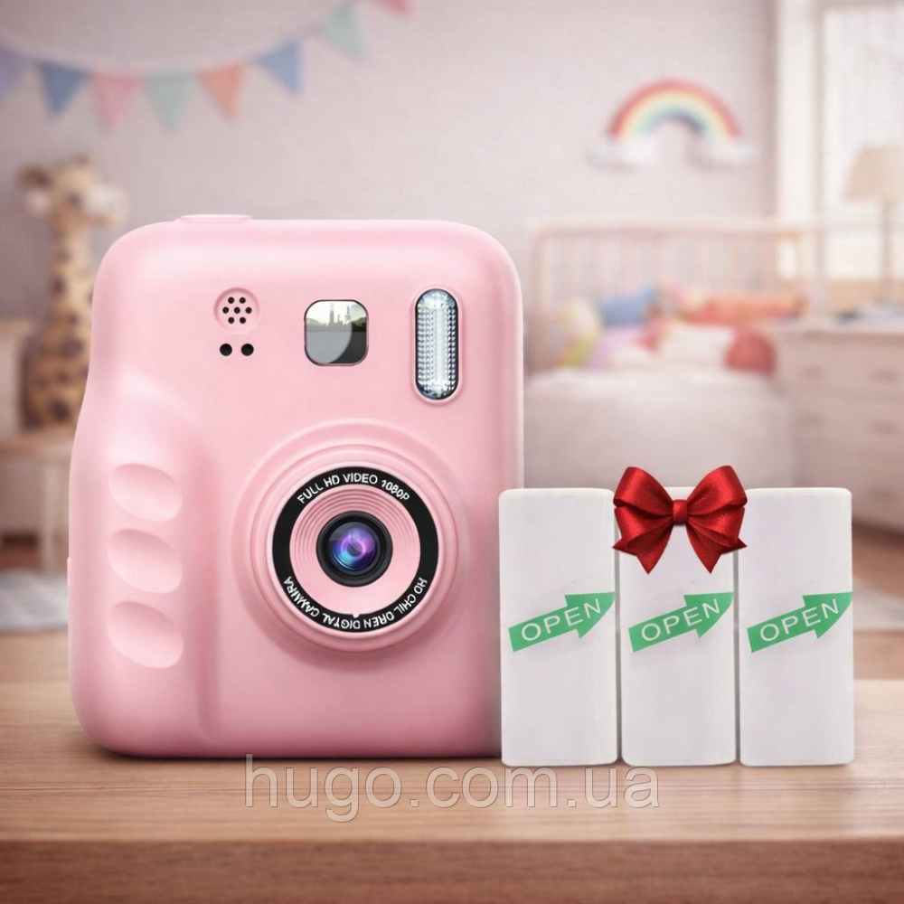 Фотоапарат миттєвого друку + 3 шт Папір для принтера 57×25мм / Дитяча фотокамера / Фотокамера миттєвого друку, фото 1