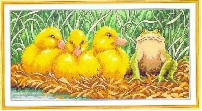 Набір для вишивання за нанесеною на канву схемою "Frog and Little Duck".AIDA 14CT printed, 33*18 см, фото 1