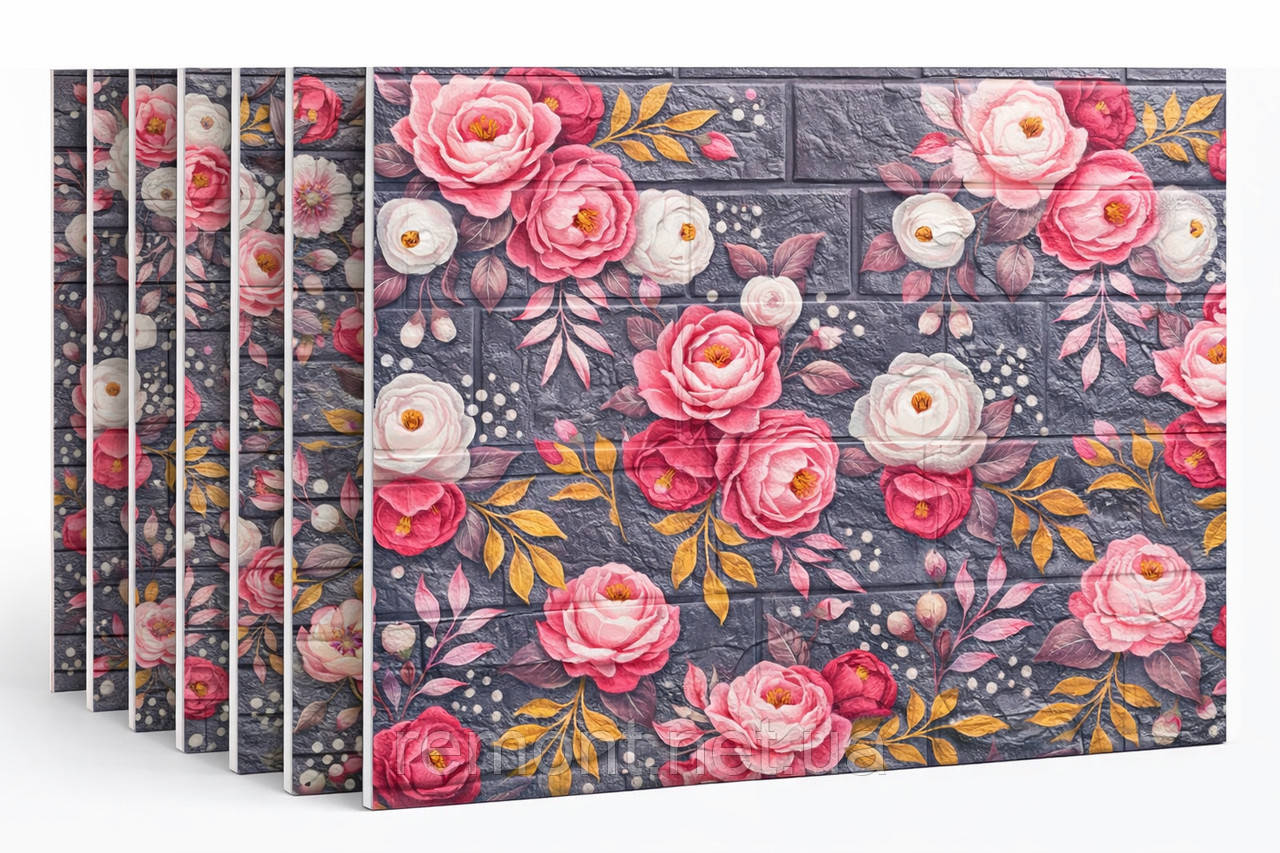Самоклеючі 3D панелі «Квітковий вечір» 70*38 см. Для стін і стелі. Теплі, миючі, водостійкі, шумопоглинаючі, фото 1