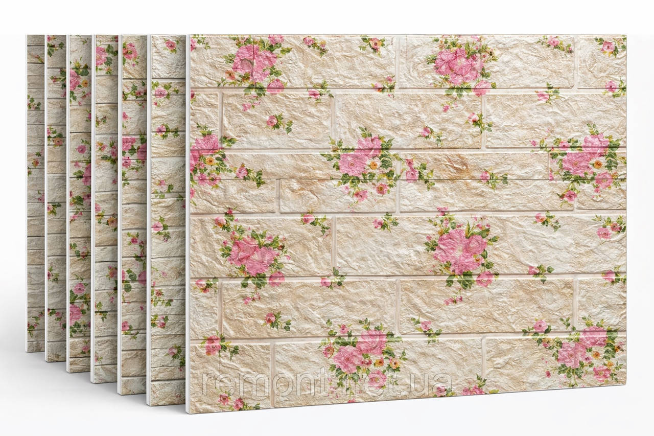 Самоклеючі 3D панелі «Квіткові букети» 70*38 см. Для стін і стелі. Теплі, миючі, водостійкі, шумопоглинаючі, фото 1
