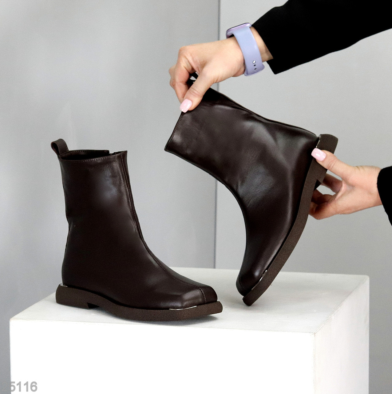 Шоколадні черевики натуральна шкіра лаконічний дизайн низький хід, фото 1