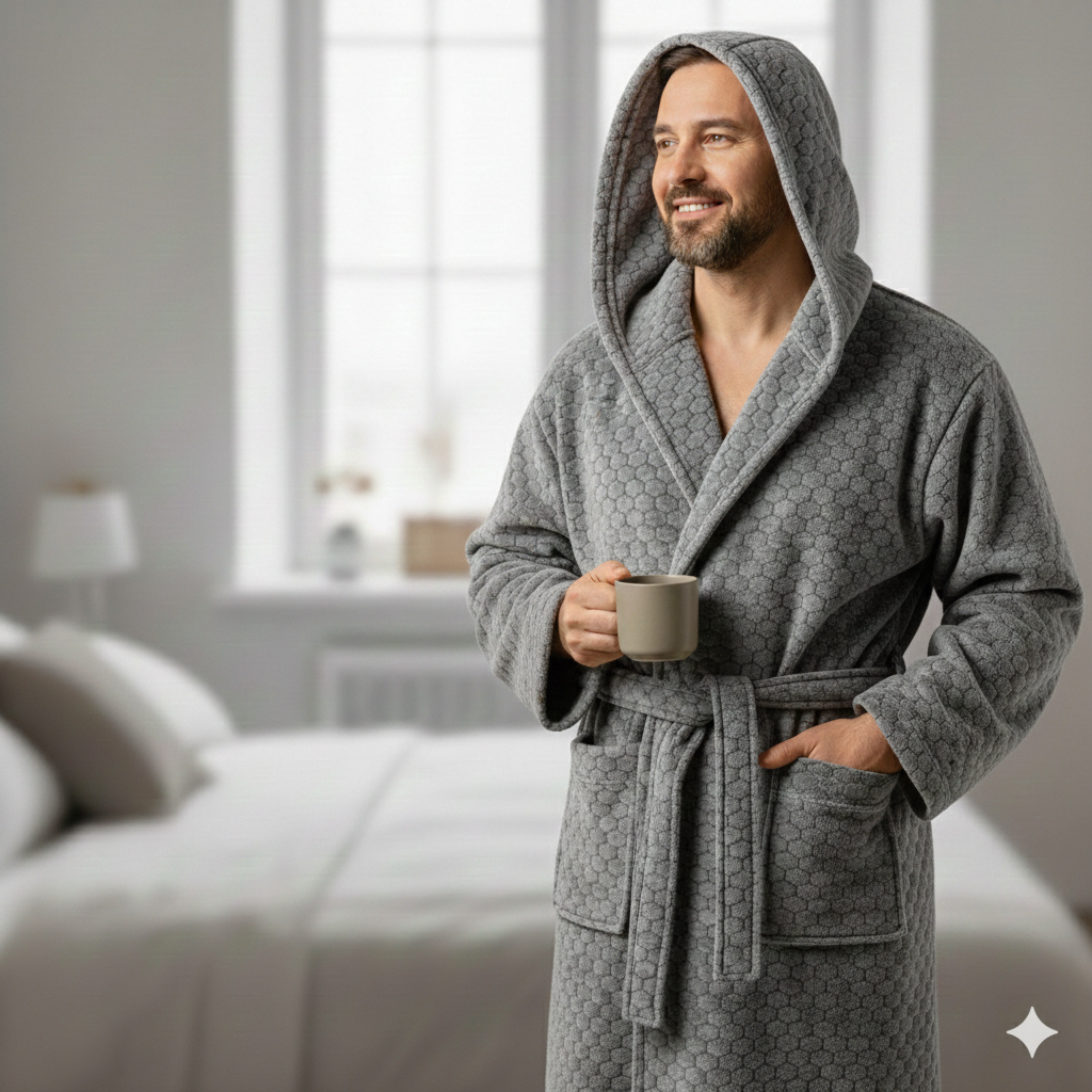 Халат утеплений з капюшоном Гексагон соти Сірий