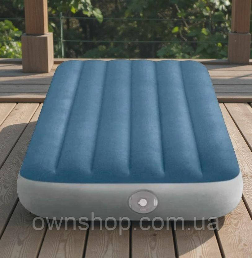 Надувний велюровий матрац Intex 64187, 191*99*25 см, флоковане покриття, знімний вбудований акумуляторний насос, фото 1