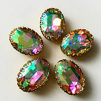 Овал Crystal AB в ажурній золотій оправі Розмір 13х18мм