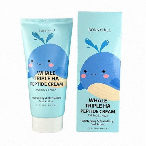 Крем для обличчя та шиї з гіалуроновою кислотою та пептидами Bonnyhill Whale Triple HA Peptide Cream 170 мл