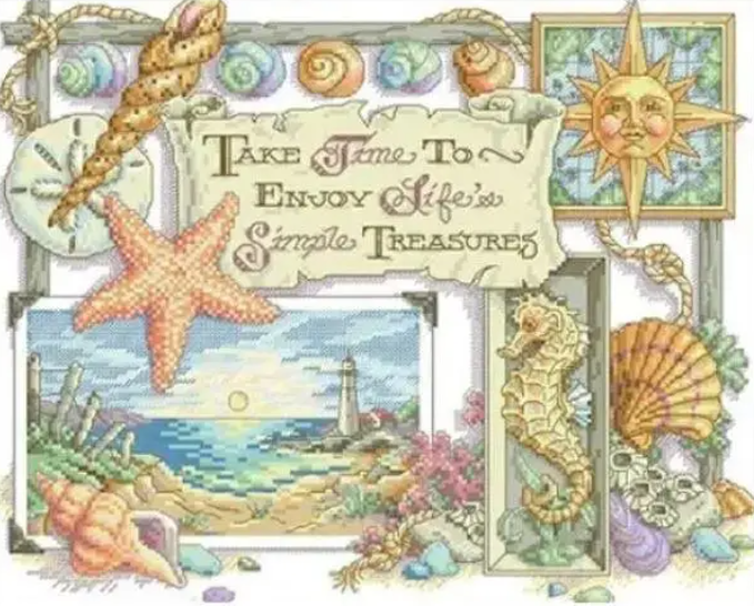 Набір для вишивання  "Морськi вiзерунки". AIDA 14CT, 43*34 см.. БЕЗ нанесення на канву схеми., фото 1