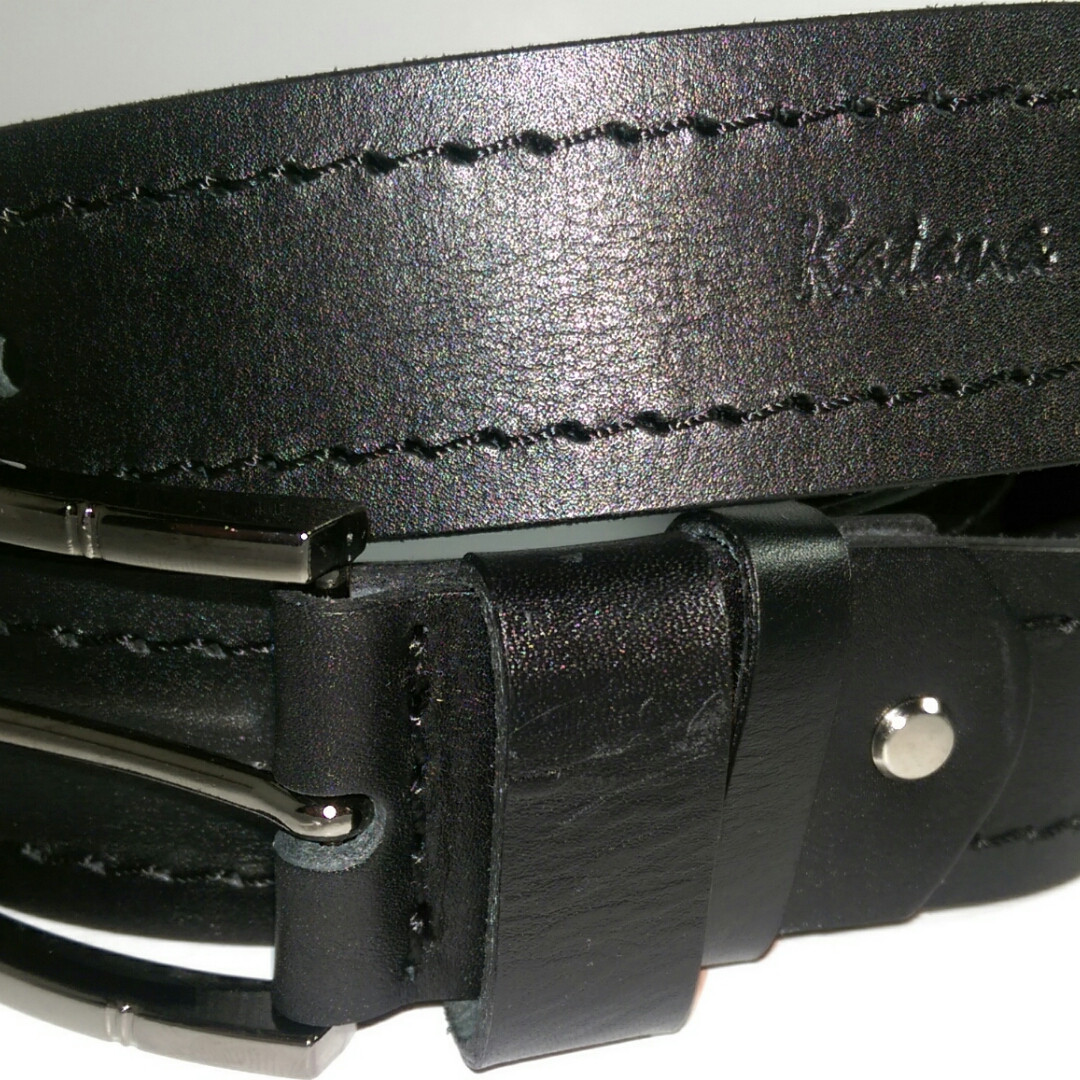 Ремінь чоловічий армійський шкіряний міцний чорний з рядком 4 см. "Катана", фото 1