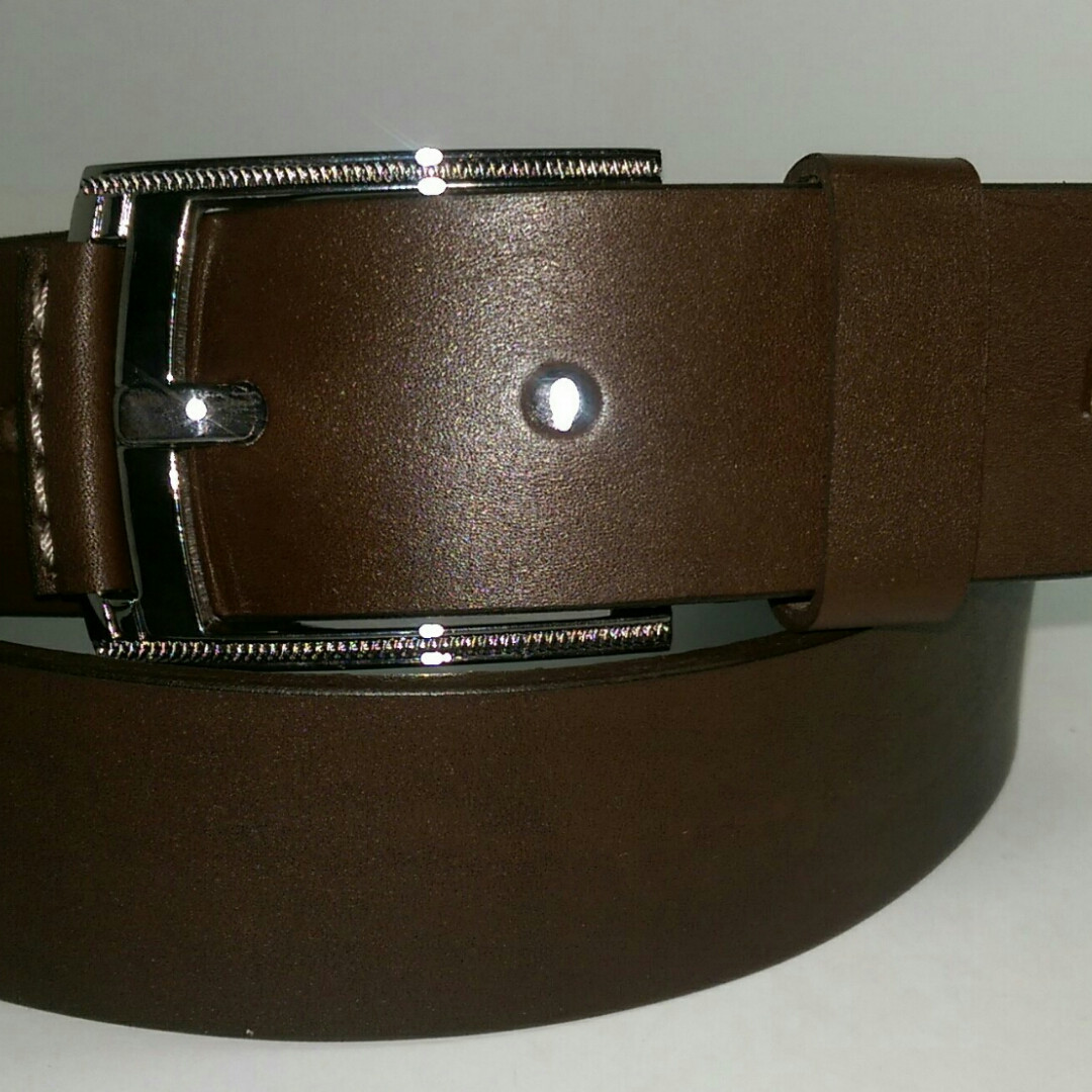 Ремінь чоловічий шкіряний для штанів стильний повсякденний коричневий гладкий 4 см "Катана", фото 1