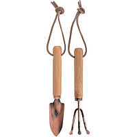 Міні-лопата та граблі Esschert Design, обміднені, з дерев'яною ручкою та петлею для підвішування