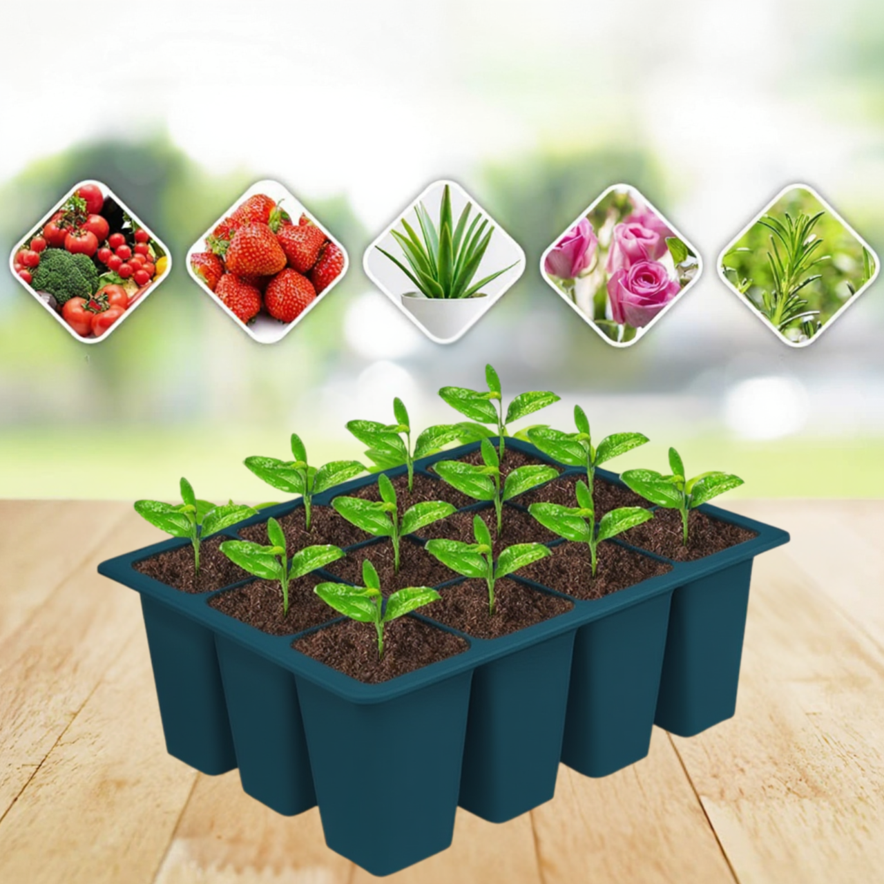 Касета для розсади лоток садовий на 12 комірок, силіконовий, багаторазовий для вирощування насіння, рослин, квітів, синій, фото 1