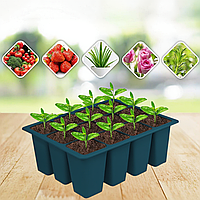 Касета для розсади лоток садовий на 12 комірок, силіконовий, багаторазовий для вирощування насіння, рослин, квітів, синій