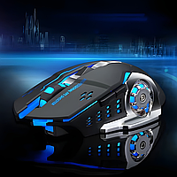 Мишка бездротова комп'ютерна, безшумна, оптична з RGB-підсвічуванням 2.4G+Bluetooth DPI 800/1000/1200 чорна