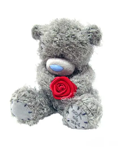 М'яка іграшка "Ведмедик з трояндою" сіра 13 см.