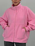 Стильна тепла кофта з кишенями на блискавці з флісу РОЖЕВА 42-48, фото 2